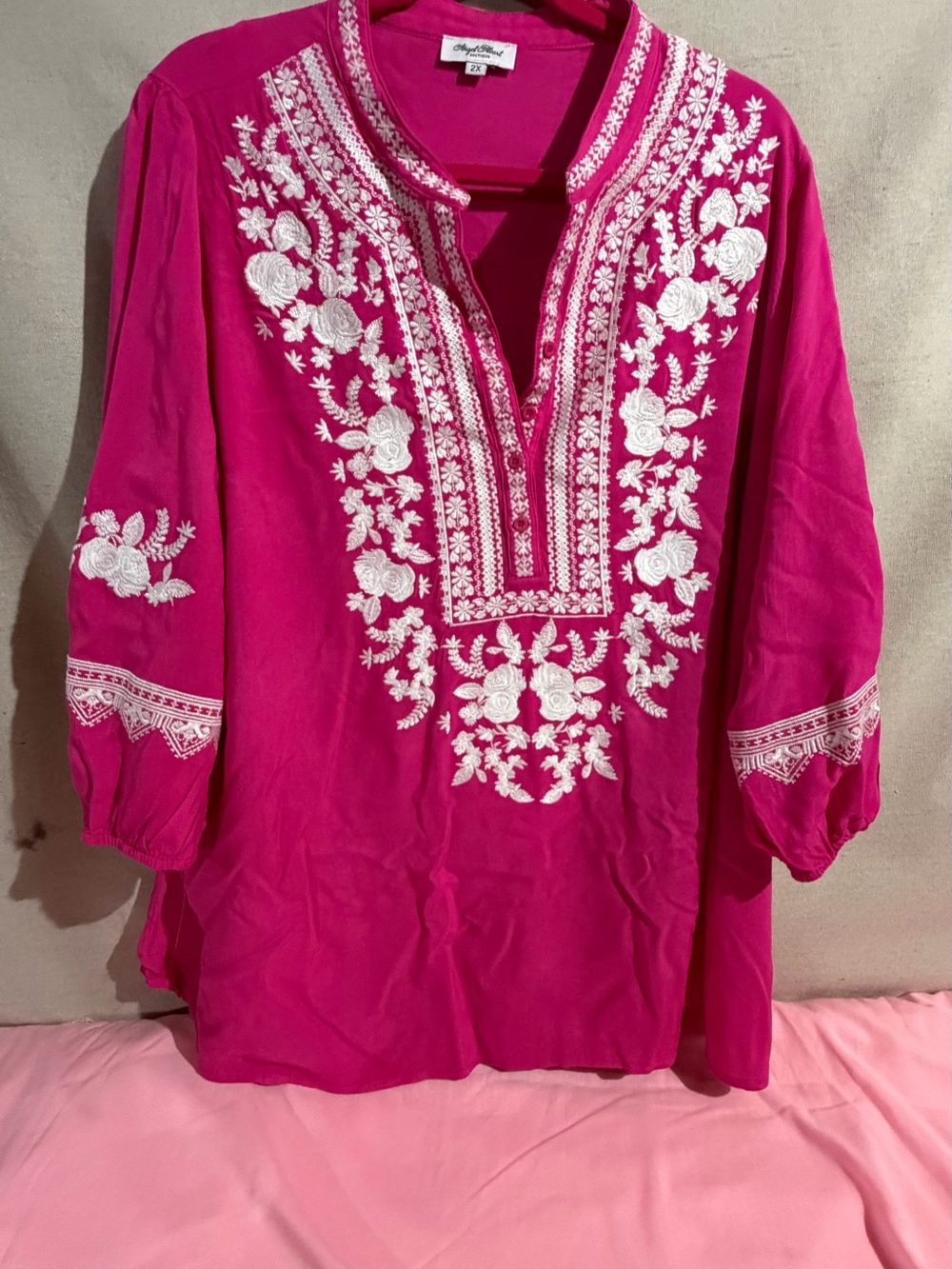 Angel Heart women Embroidered Fuchsia Tunic Top (not apt 9)